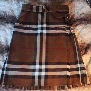 Burberry Belted Check Wool Wrap Skirt